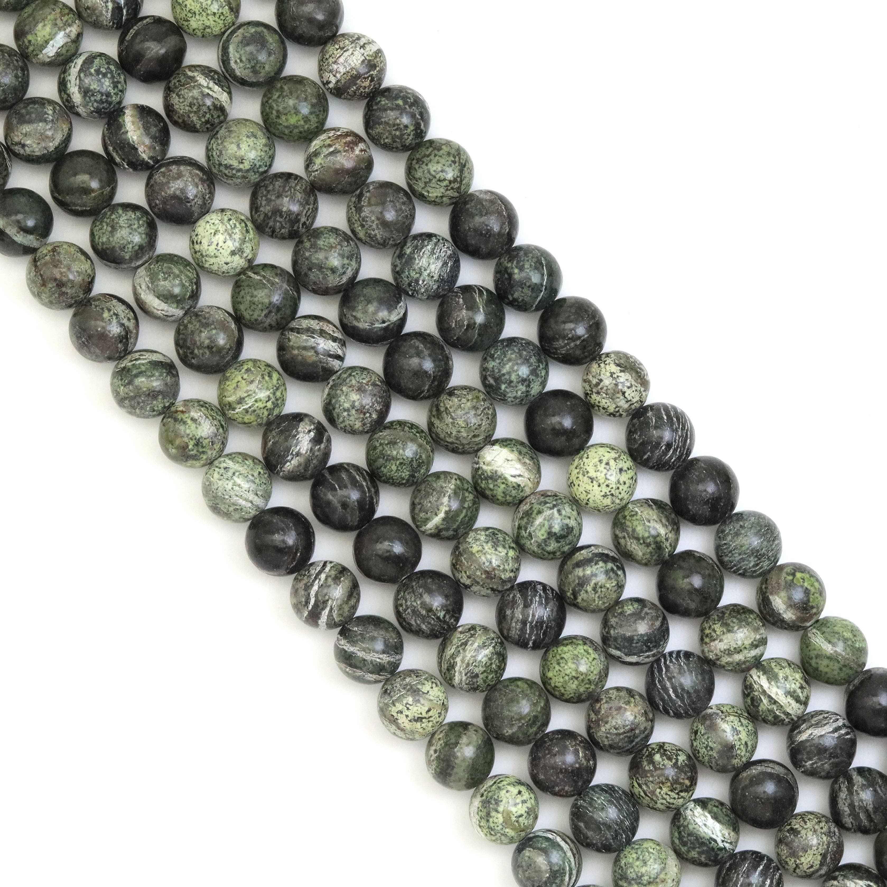 Genuine Green Zebra Jasper Round Smooth Beads, Sku#U1874