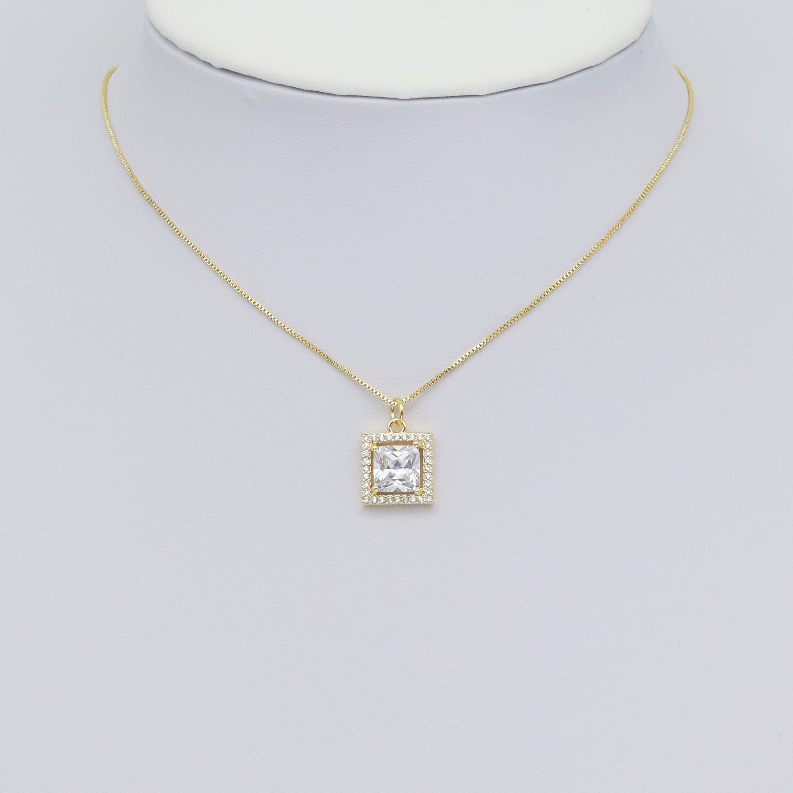 Gold Silver Big Square CZ  Charm, Sku#ZX199