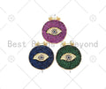 Colorful CZ Micro Pave Evil Eye On Round Coin Shape Pendant, 18K Gold Filled Evil Eye Charm, Necklace Bracelet Charm, 25x28mm,sku#F1430