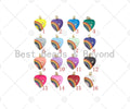 Rainbow Enamel Heart Pendant, Vintage Rainbow Heart Charms, Enamel with CZ Heart Charm, 21x18mm,sku#F1359