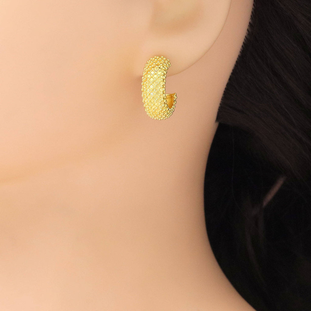 Gold Silver Diamond Patten Thick Huggie Earrings, Sku#A204