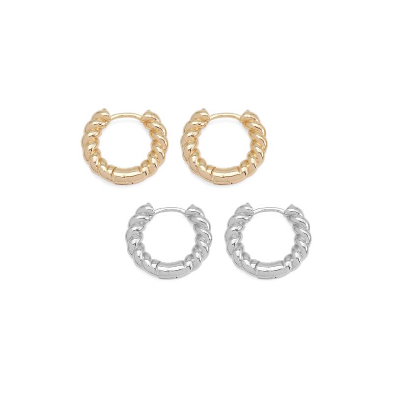 CZ Gold Twisted Round Hoop Earrings, Sku#ZX163C