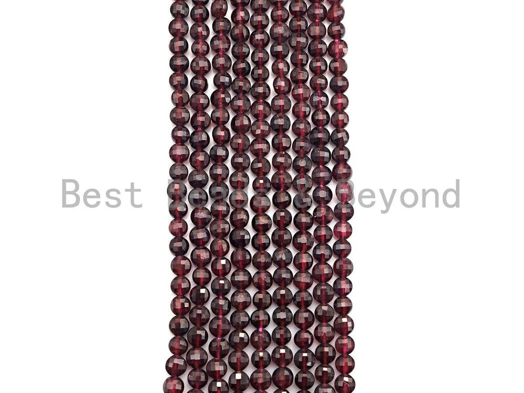 High Quality Natural Garnet CheckerBoard Cut Coin Shape beads, 4mm Turtle Shell Cut Garnet Beads, 16" Full Strand, sku#U812