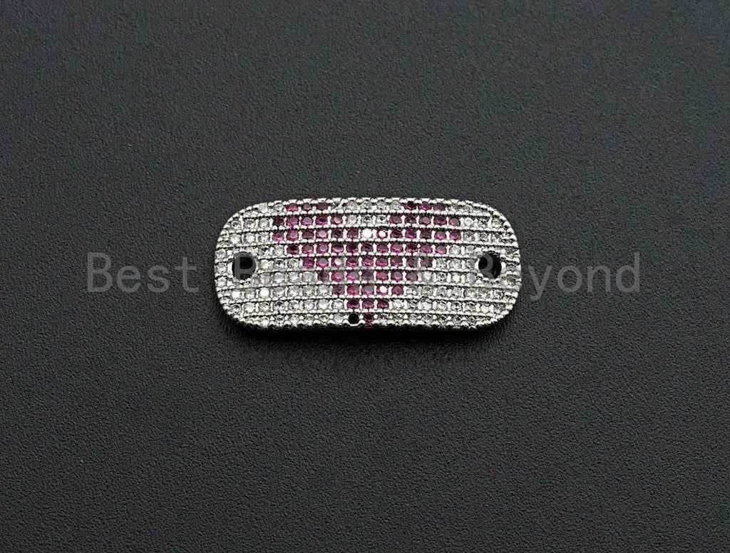CZ Micro Pave Oval Shape With Pink Heart Oval Shape Connector, Cubic Zirconia Bracelet Link, 11x26mm,sku#Z616