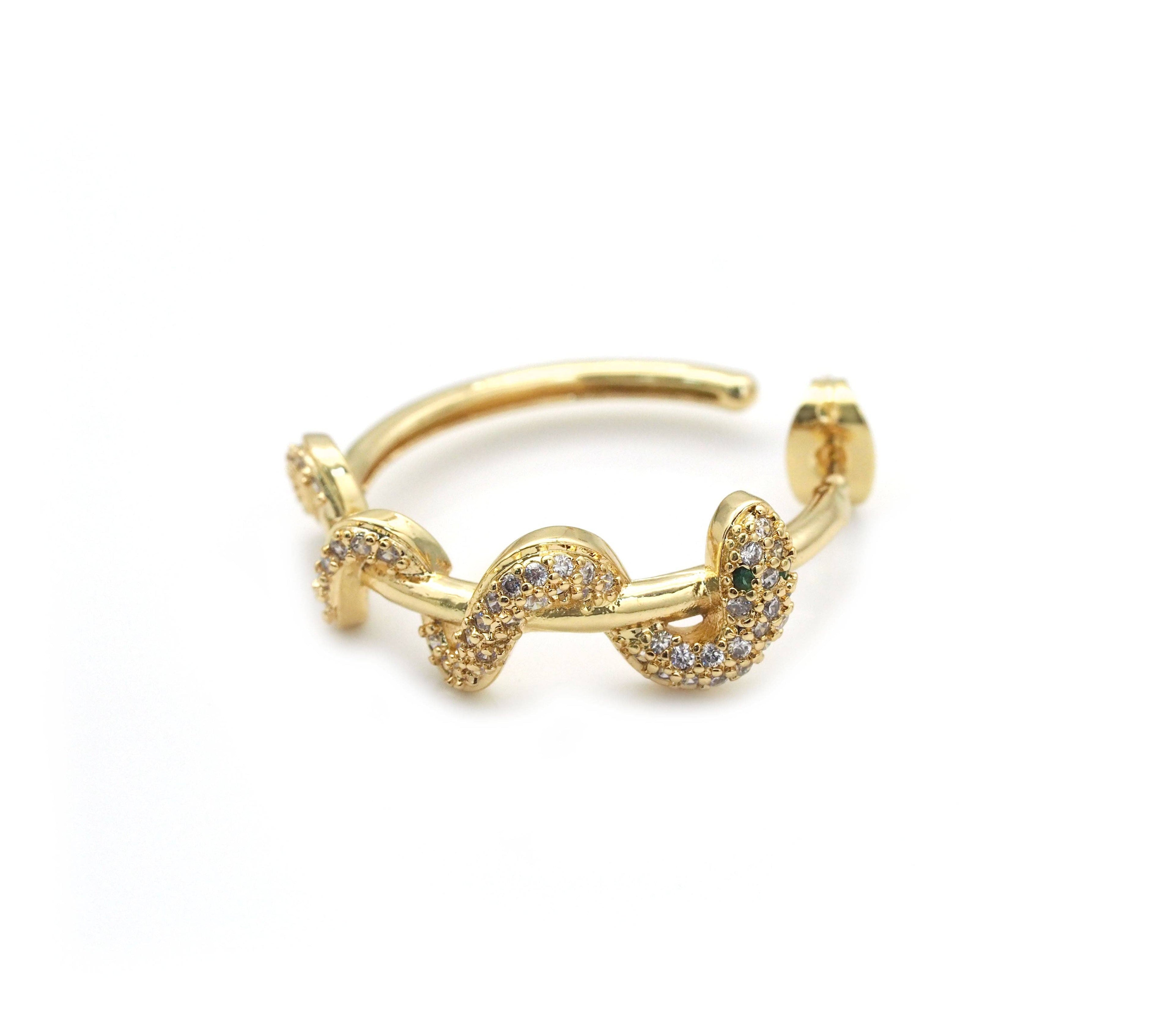 Gold CZ Wrapped Snake Hoop Stud Earrings, Sku#LD366