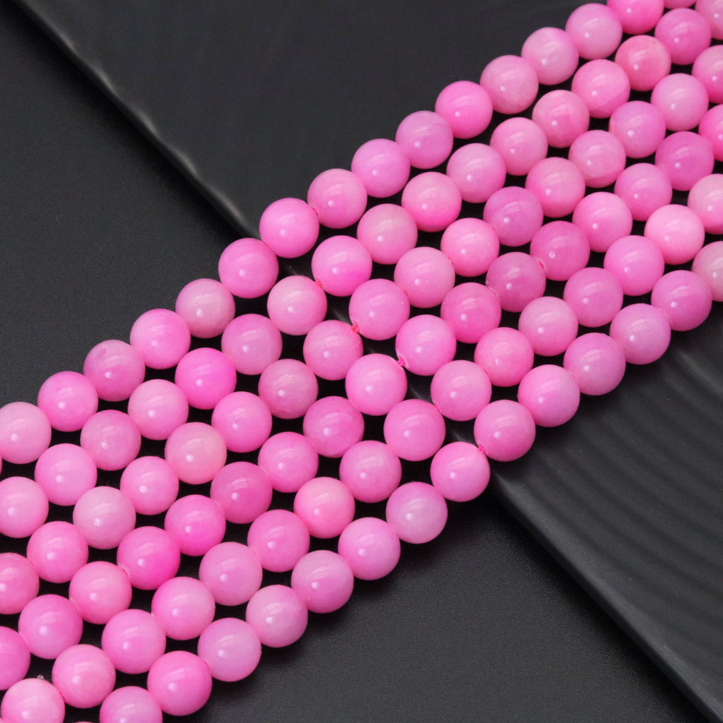 Pink Jade Round Smooth Beads, Sku#U1854