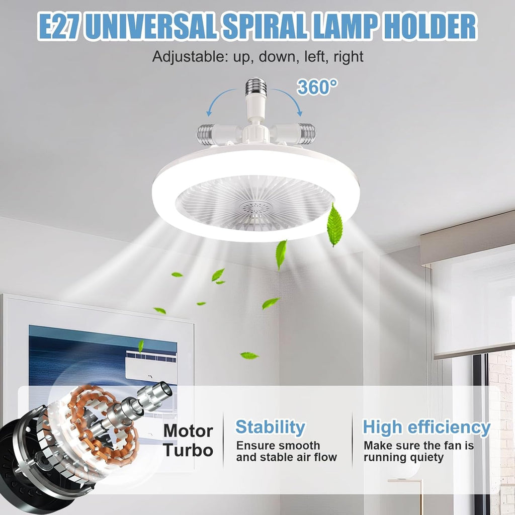 Ceiling Fan with Lights E27 30W Ceiling Light with Fans and Remote Control Timing 3 Color Dimmable LED Lamp 3 Speeds Whisper-Quiet Ceiling Light Bulb Fan for Bedroom Home Office Dormitory