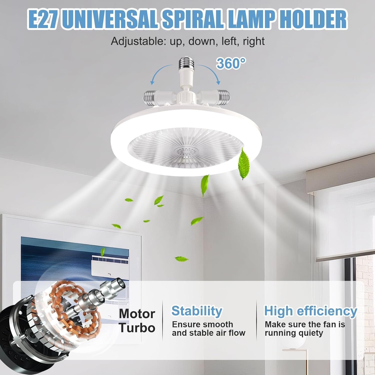 Ceiling Fan with Lights E27 30W Ceiling Light with Fans and Remote Control Timing 3 Color Dimmable LED Lamp 3 Speeds Whisper-Quiet Ceiling Light Bulb Fan for Bedroom Home Office Dormitory