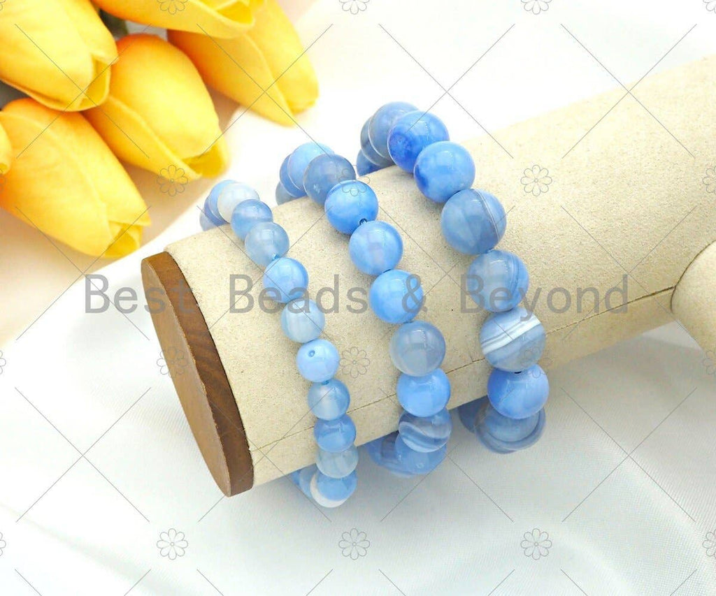 Natural Blue Banded Agate Stretchy Bracelet,SKU#EF12c