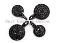 Black CZ Pave On Black Micro Pave Coin Charm, Round Disc Pave Charm, Pave Dangle Charms,11x13/8x10mm, Sku#F365