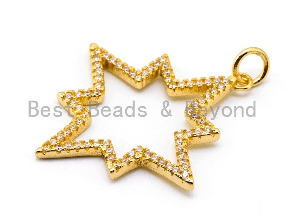 CZ Micro Pave Hollow out North Star Pendant, Cubic Zirconia Pendant, 34x31mm, sku#F217