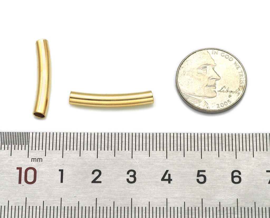 18k Gold Filled Gold Curved Tube Spacer Beads, Sku#ZX122