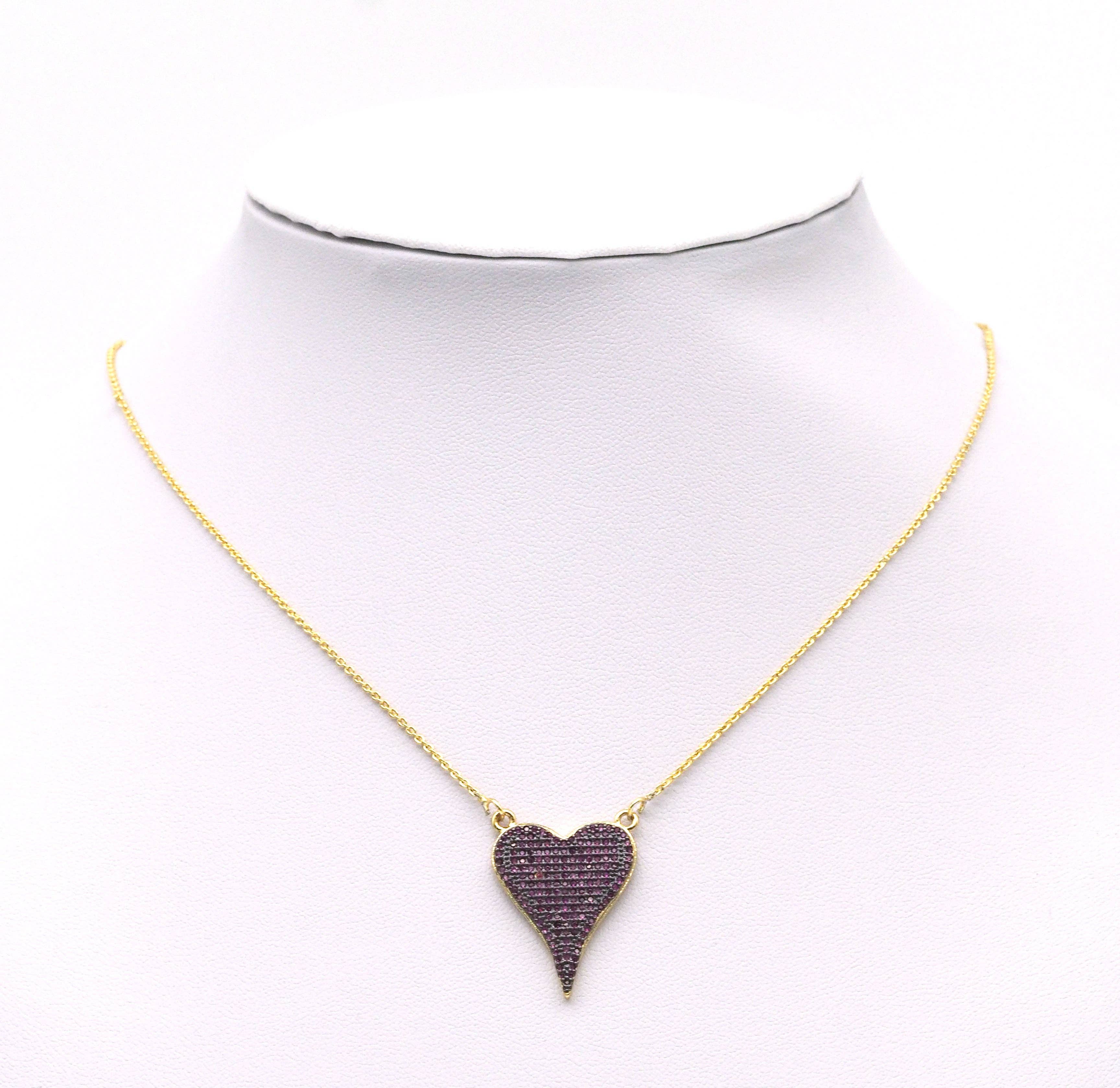 Black, Fuchsia Black CZ Heart Charm for Necklace Making, Sku#LK674