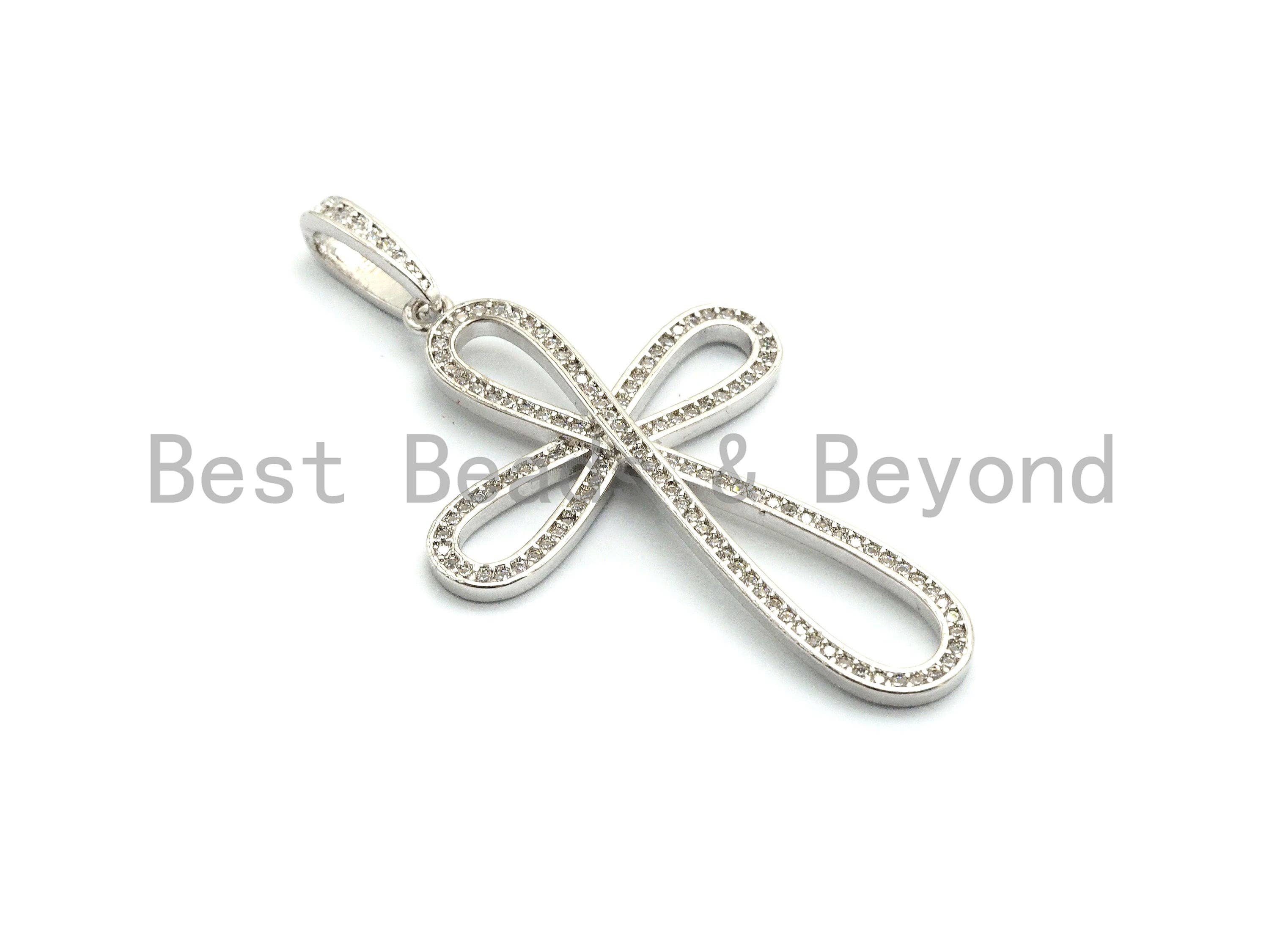 CZ Micro Pave Cross Flower Pendant/Charm, Cubic Zirconia Focal Cross Pendant, Necklace Bracelet Charm Pendant,30x47mm,sku#F694