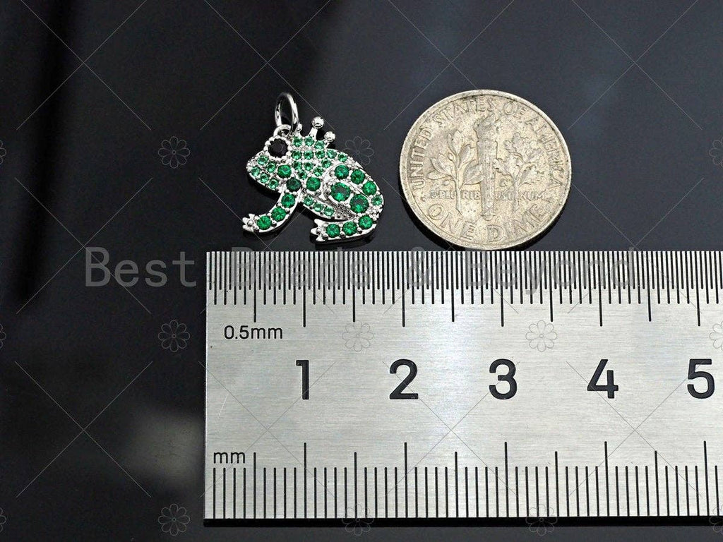 Green CZ Micro Pave Frog Pendant/Charm, Frog Cubic Zirconia Pendant, Silver/Gold/Rose Gold Tone, Animal Charm, 15mm, Sku#Y261