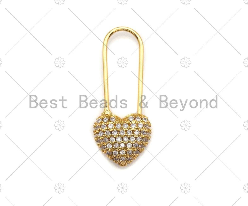 CZ Micro Pave Gold Heart Pin Earrings/Charm/Pendant,  sku#F1164C