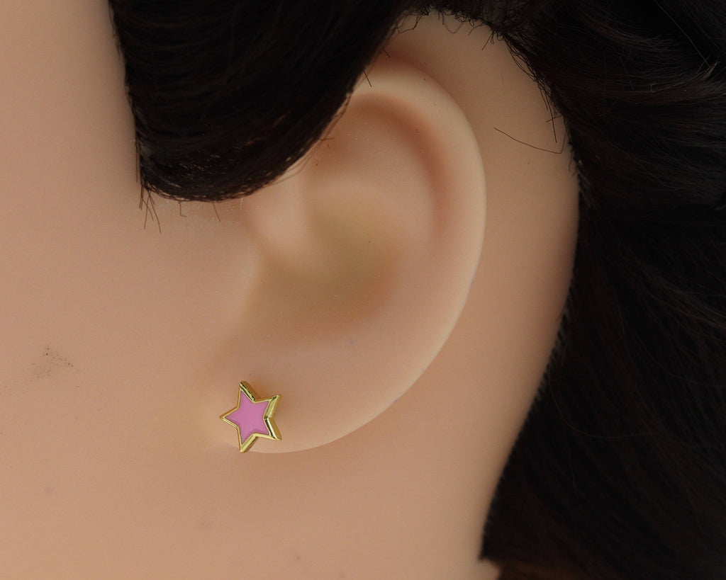 Enamel Star Stud Earrings, Sku#O100C