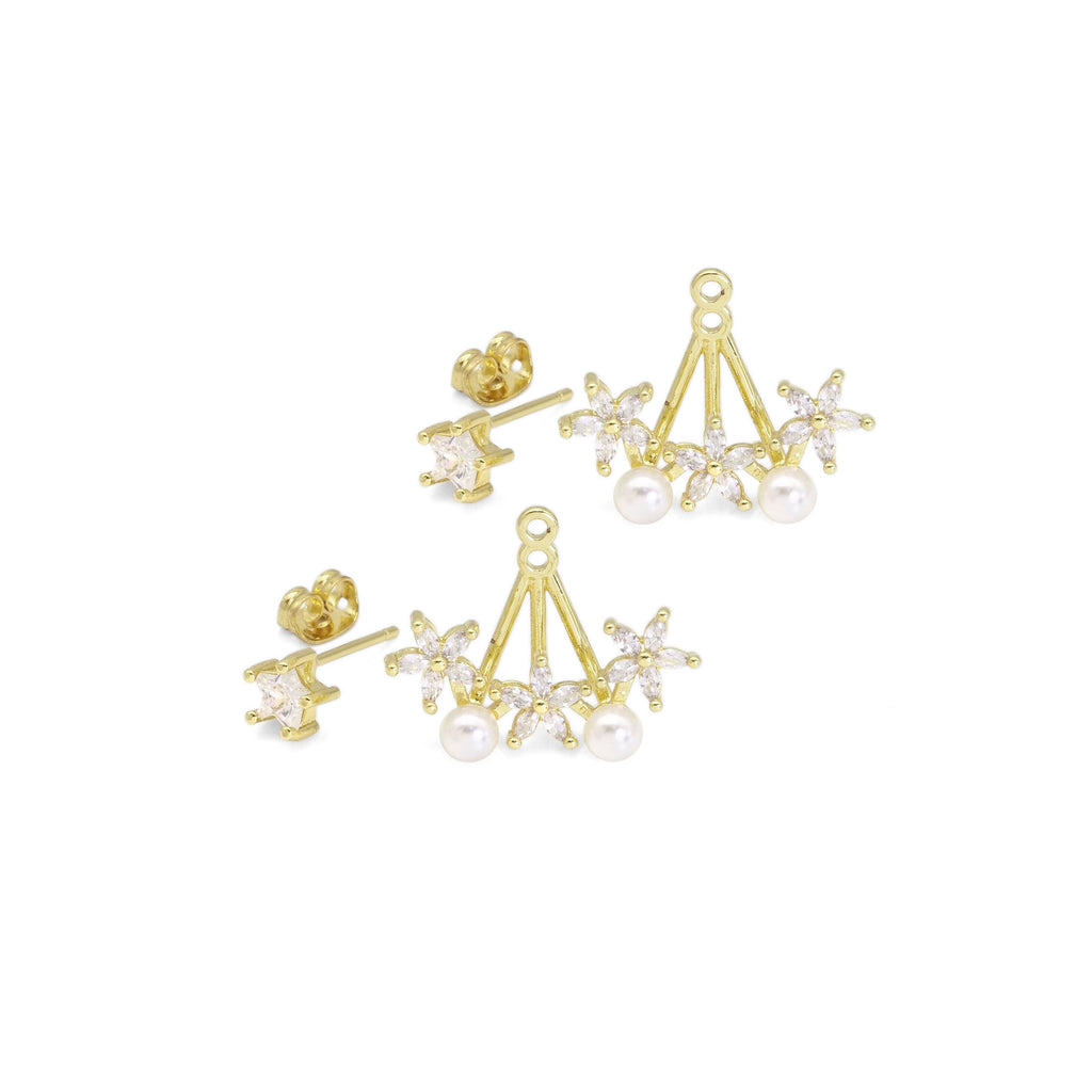 White Pearl Flower Celebration Stud Earrings, Sku#LD479