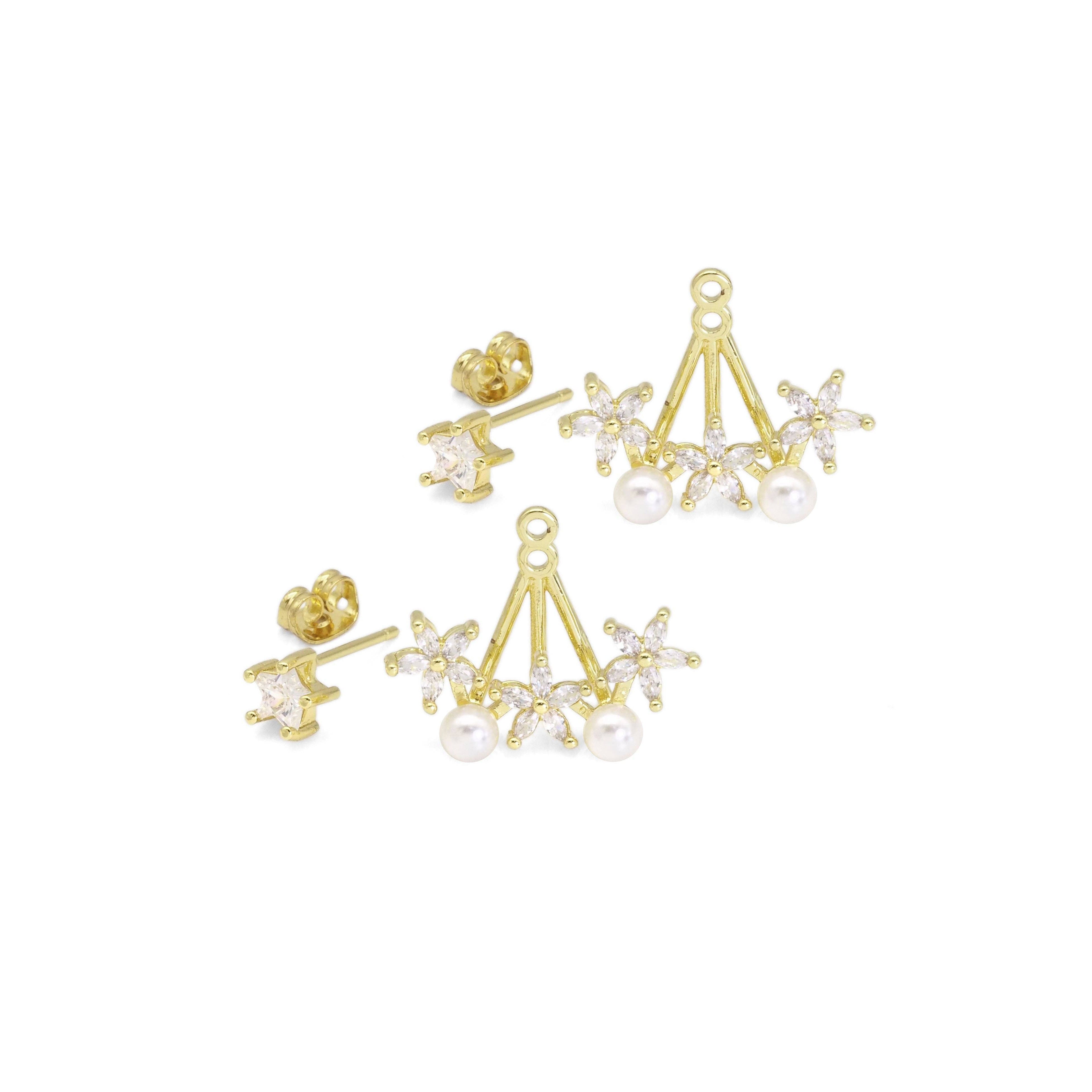 White Pearl Flower Celebration Stud Earrings, Sku#LD479