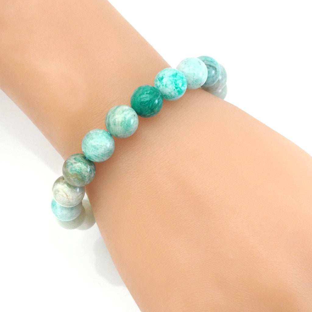 Genuine Amazonite Round Smooth Stretchy Bracelet, Sku#EF407