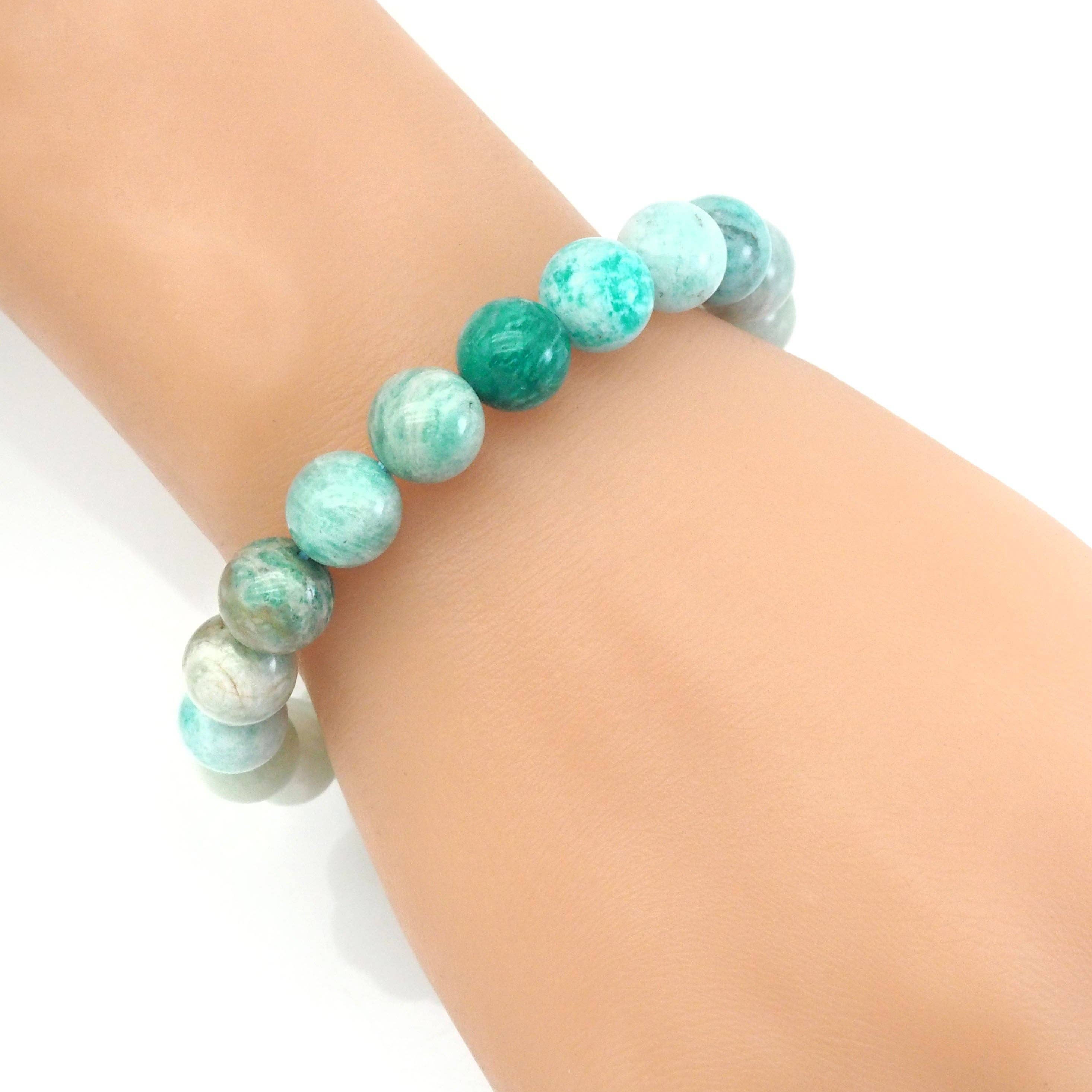 Genuine Amazonite Round Smooth Stretchy Bracelet, Sku#EF407