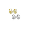 Gold Silver Diamond oval Cage Huggie Earrings, Sku#A233