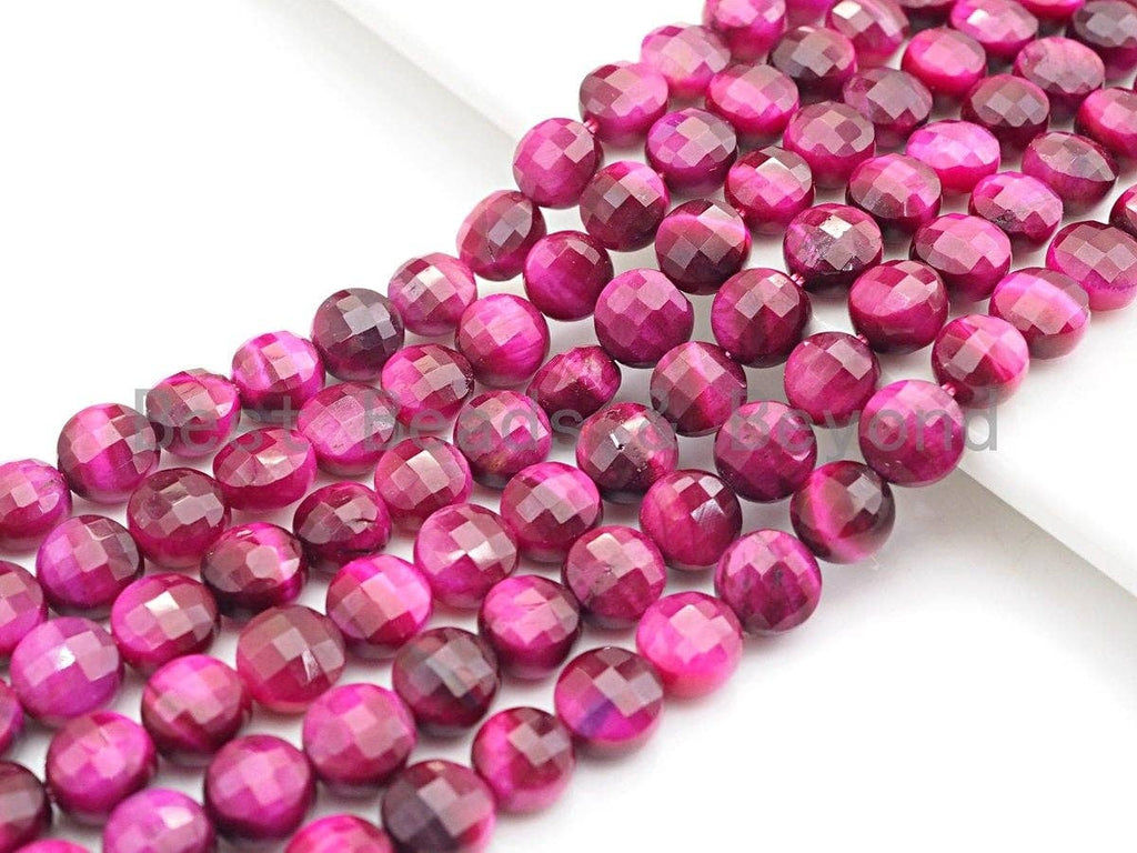 Double Sided Turtle Shell Cut Natural Fuchsia Tiger Eye Coin Shape beads, 6mm/8mm/10mm Tiger Eye Beads, 16" Full strand, Sku#UA19