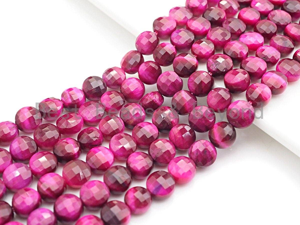 Double Sided Turtle Shell Cut Natural Fuchsia Tiger Eye Coin Shape beads, 6mm/8mm/10mm Tiger Eye Beads, 16" Full strand, Sku#UA19