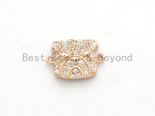 CZ Clear Micro Pave BULLDOG Head Connector, CZ on Gold/Silver/Rose Gold/Gunmetal Bracelet Necklace Puppy Charm, Dog Charm, 14x10mm, sku#Y173