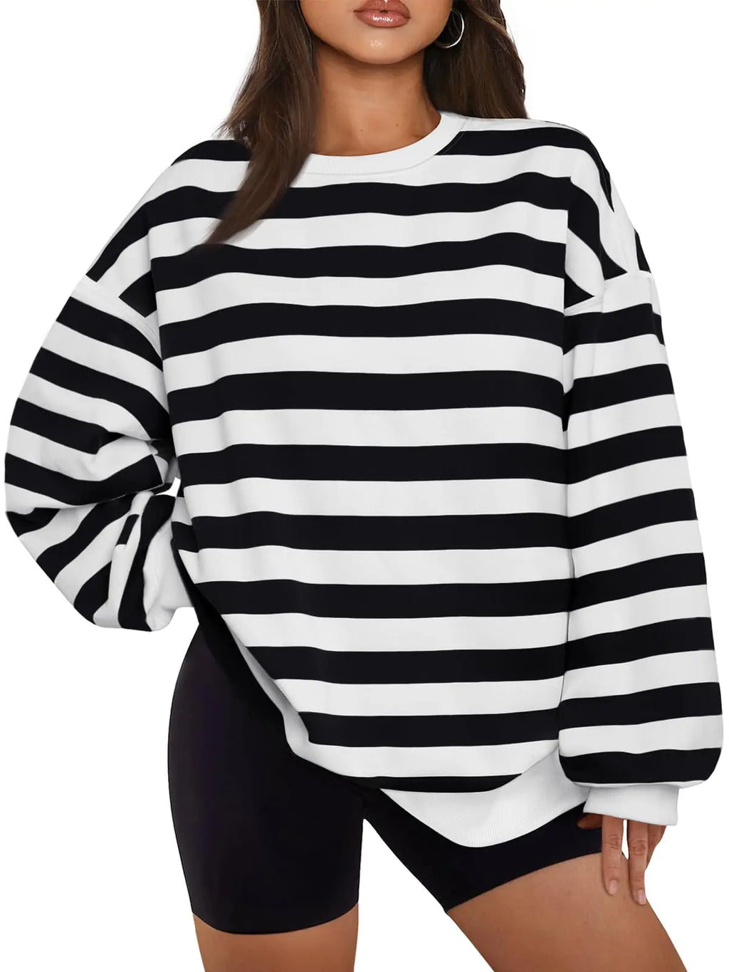 EFAN Womens Oversized Sweatshirts Hoodies Fleece Crew Neck Pullover Sweaters Casual Comfy Fall Fashion Outfits Clothes X-Large Black and White - # WOAA21510018-PRG