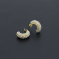 Multiline Pearl C Hoop Earrings, Sku#A291