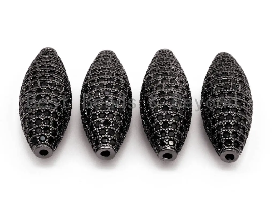 Black CZ Pave On Black Micro Pave Long Oval Spacer Beads with Black Crystal for Bracelet/Necklace, Cubic Zirconia Beads, 28x10mm, sku#N44