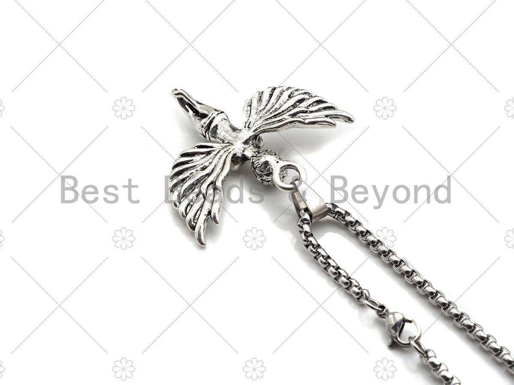 Protecion Angel Pendant Stainless Steel Necklace-Men's Necklace - Symbolic Jewelry - Silver Chain Pendant Necklace, sku#L345