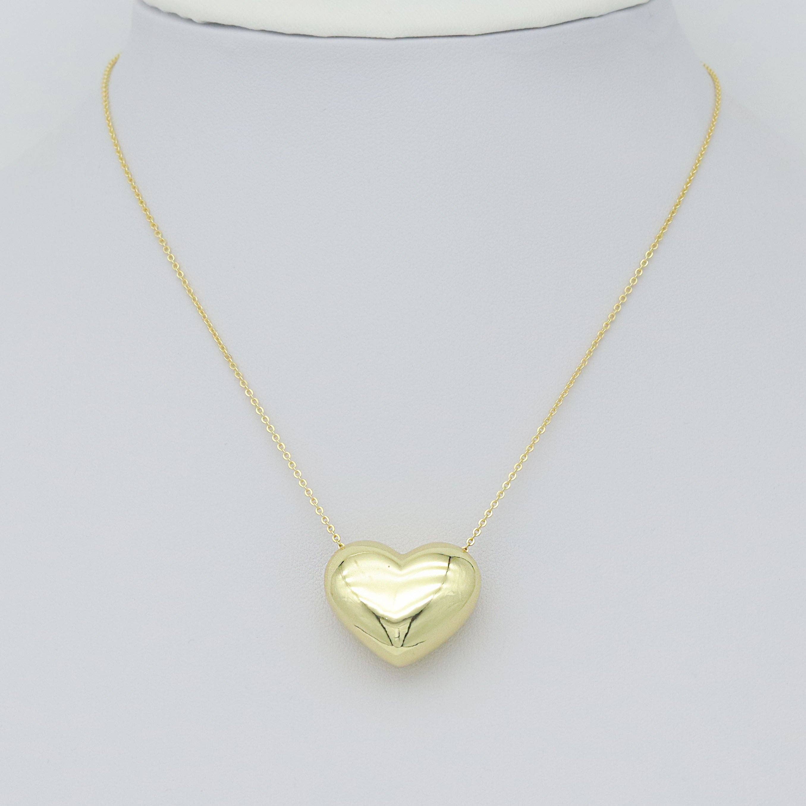 Gold  Puffy Heart Charm Pendant, Sku#LK991