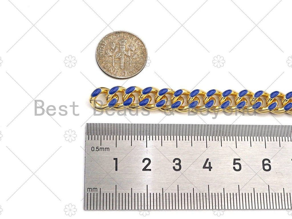 High Quality Colorful Enamel 6x7mm Cuban Curb Chain, 18K Gold Plated Cuban Chain, Wholesale bulk Chain, sku#E518