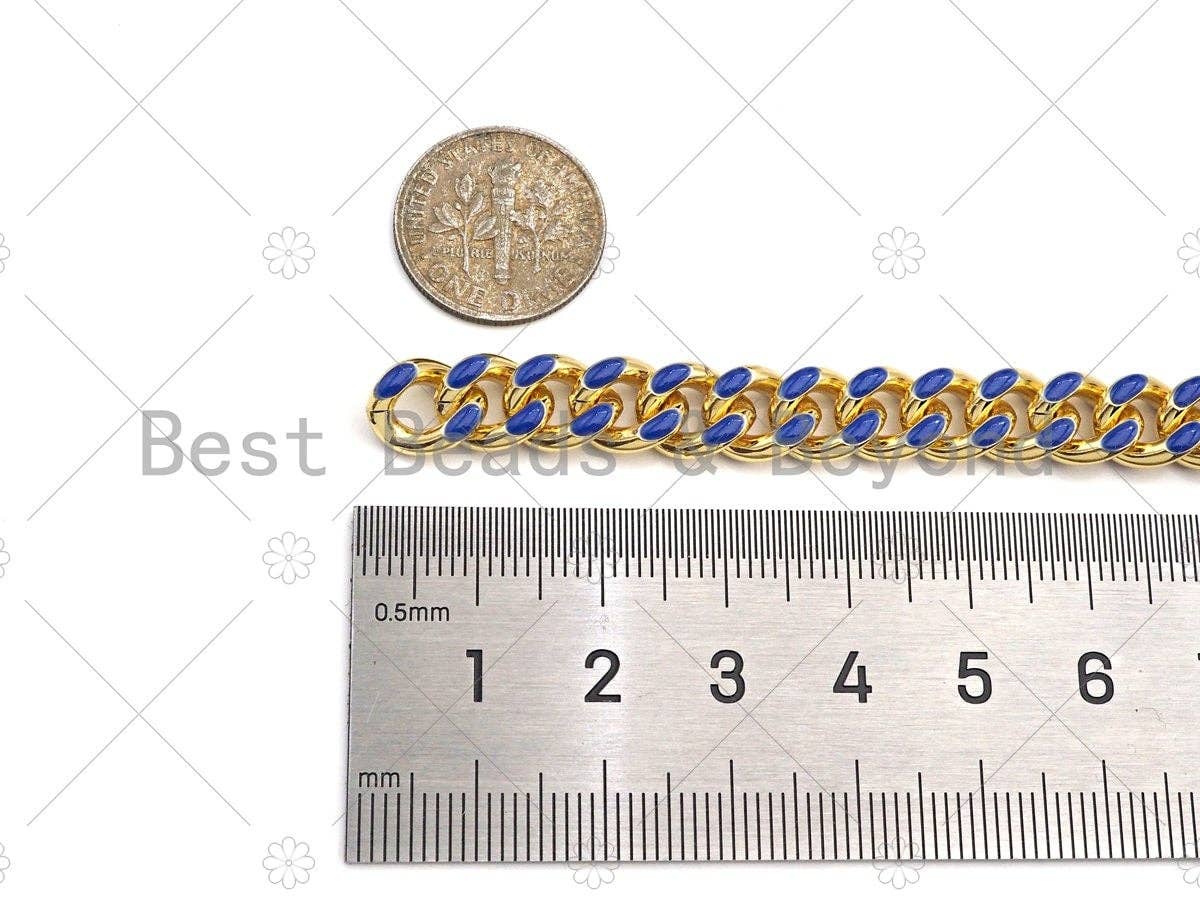 High Quality Colorful Enamel 6x7mm Cuban Curb Chain, 18K Gold Plated Cuban Chain, Wholesale bulk Chain, sku#E518