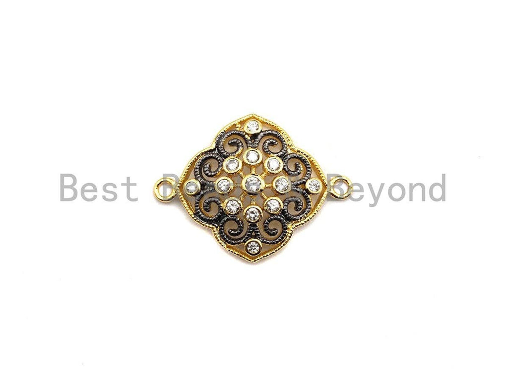 CZ Micro Pave Filigree Flower Connector, Gold plated, Pave Link Connector, 19x25mm, Sku#Z623