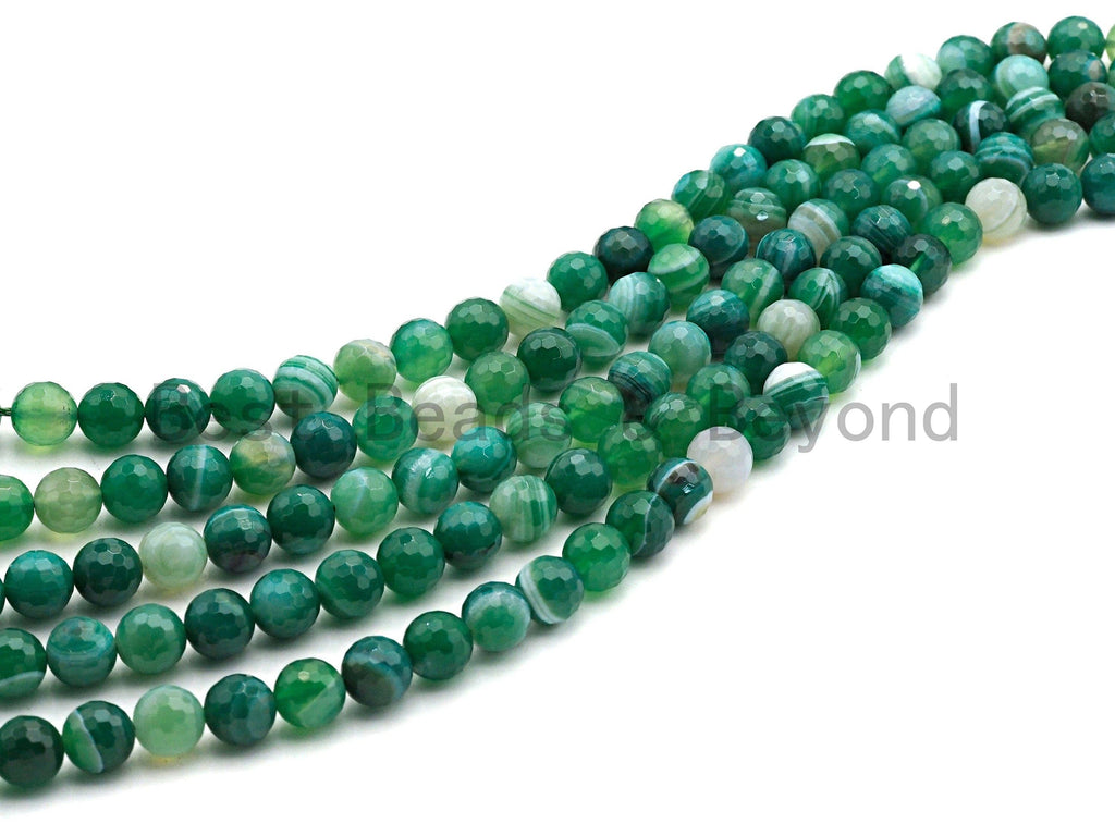 High Quality Faceted Green Banded Agate beads, 6mm/8mm/10mm/12mm Green Agate Gemstone beads, Natural Agate Beads, 15.5inch strand, SKU#U447