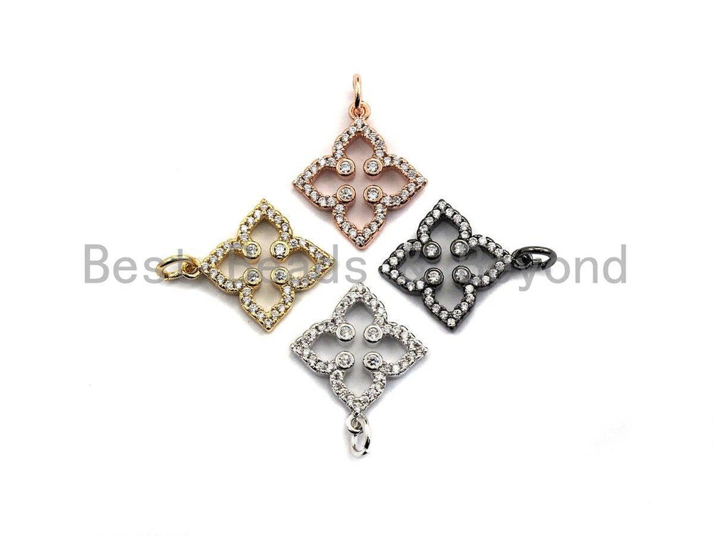 CZ Micro Pave Clover Flower Pendant/Charm, frame flower charm,sku#Z571