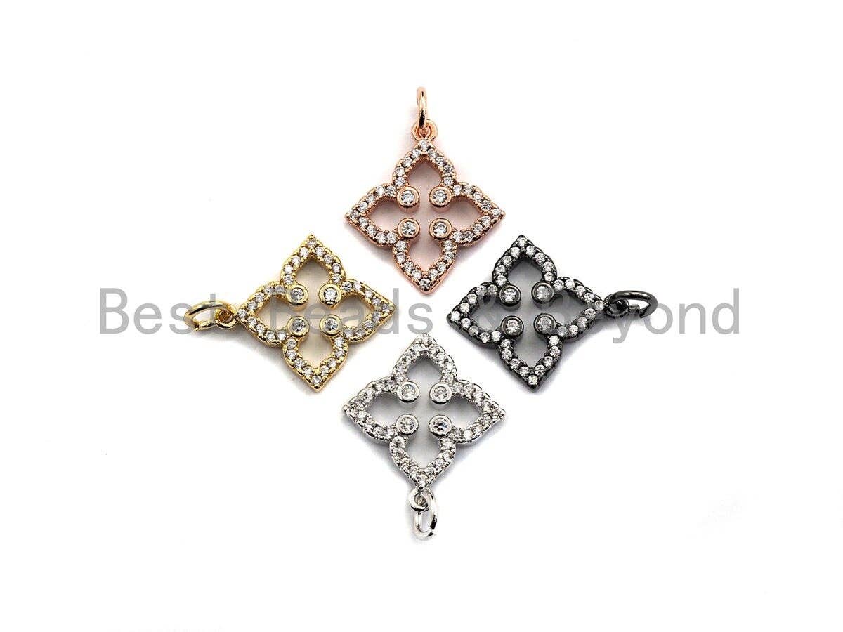 CZ Micro Pave Clover Flower Pendant/Charm, frame flower charm,sku#Z571