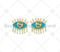 CZ Micro Pave Enamel Turquoise Flower On Evil Eye Shape Pendant, Necklace Pendant, Enamel Charm,Enamel Jewelry Findings,25x24mm,Sku#L613