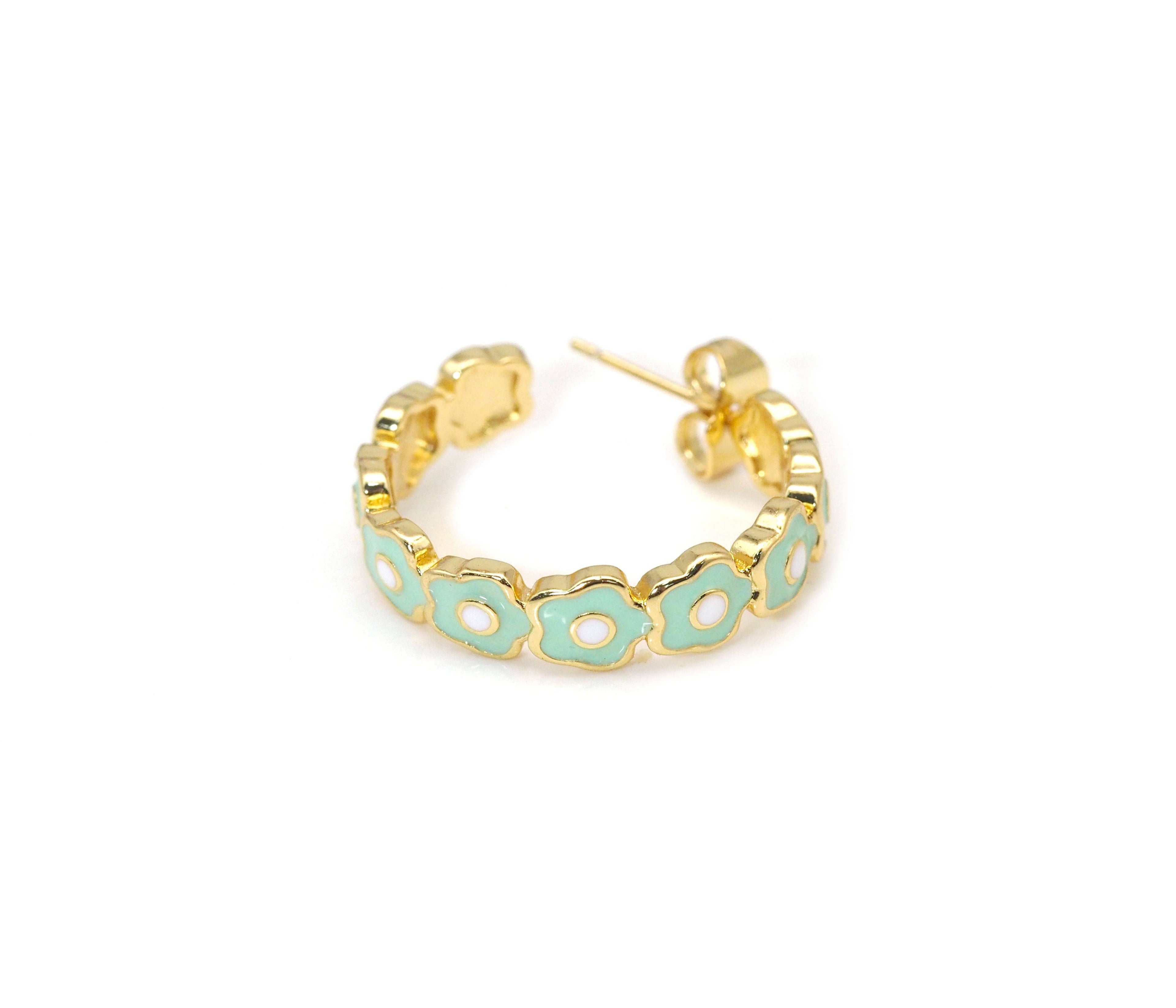 Colorful Enamel String Flower Hoop Earrings, Sku#J372