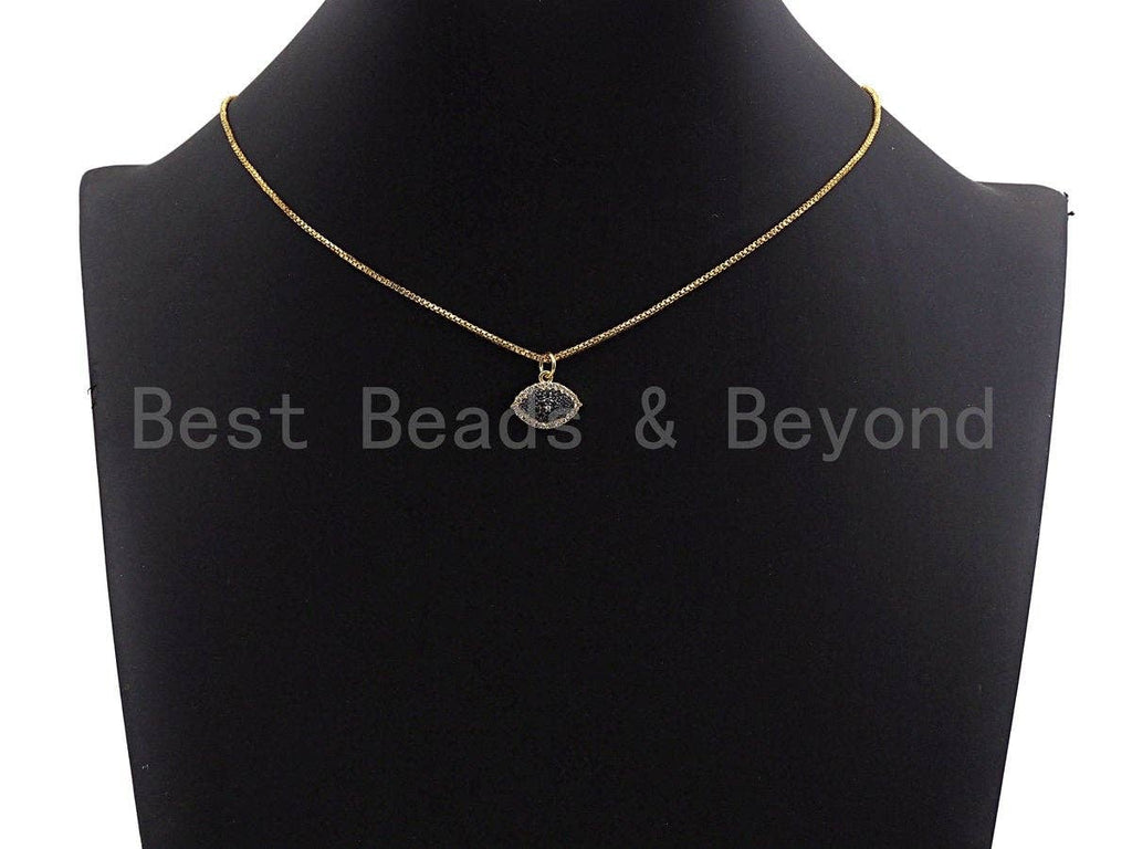 Black Clear CZ Micro Pave Oval Evil Eye Shape Pendant,Cubic Zirconia Oval Charm,Gold/Silver Tone,14x11mm,sku#Z469