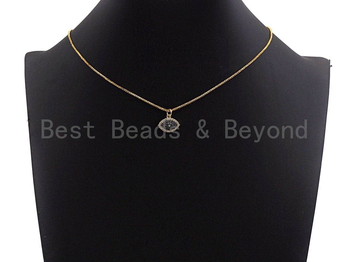 Black Clear CZ Micro Pave Oval Evil Eye Shape Pendant,Cubic Zirconia Oval Charm,Gold/Silver Tone,14x11mm,sku#Z469