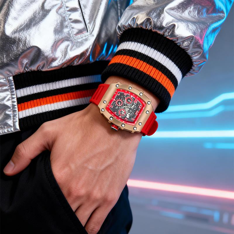 Men'S Colorful Punk Style Quartz Watch, Multi.Functional Waterproof Dual Display Wristwatch, Trendyfashion Sport Watch, Birthday Gift with Gift Boxfashionable Wristwatch Multifunctional Men Luminous Hand
