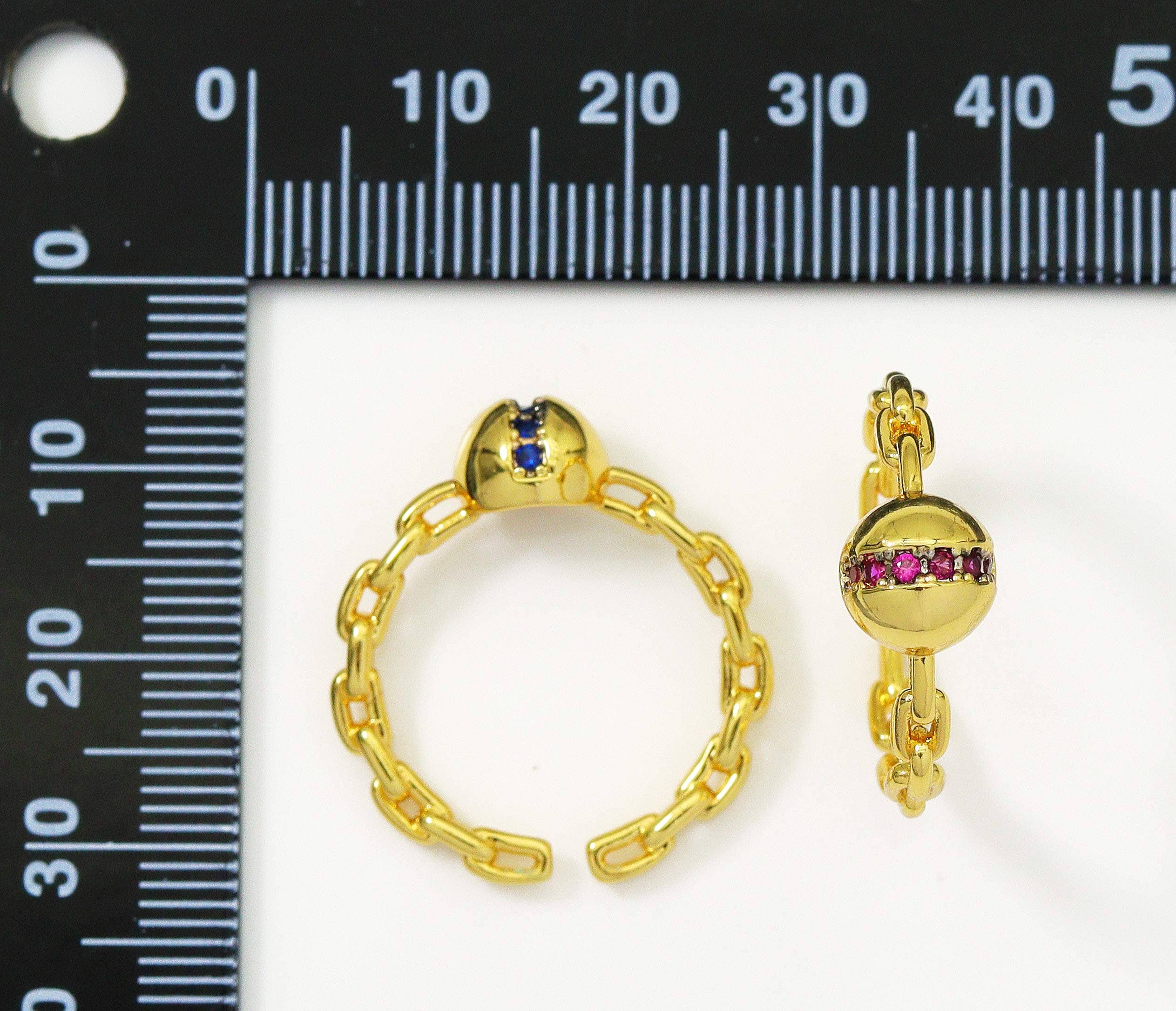 Colorful CZ Half Round Ball Adjustable Ring, Sku#X335