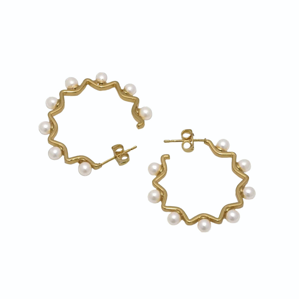 CZ Pearl Hoop Stud Earrings, Sku#LD382