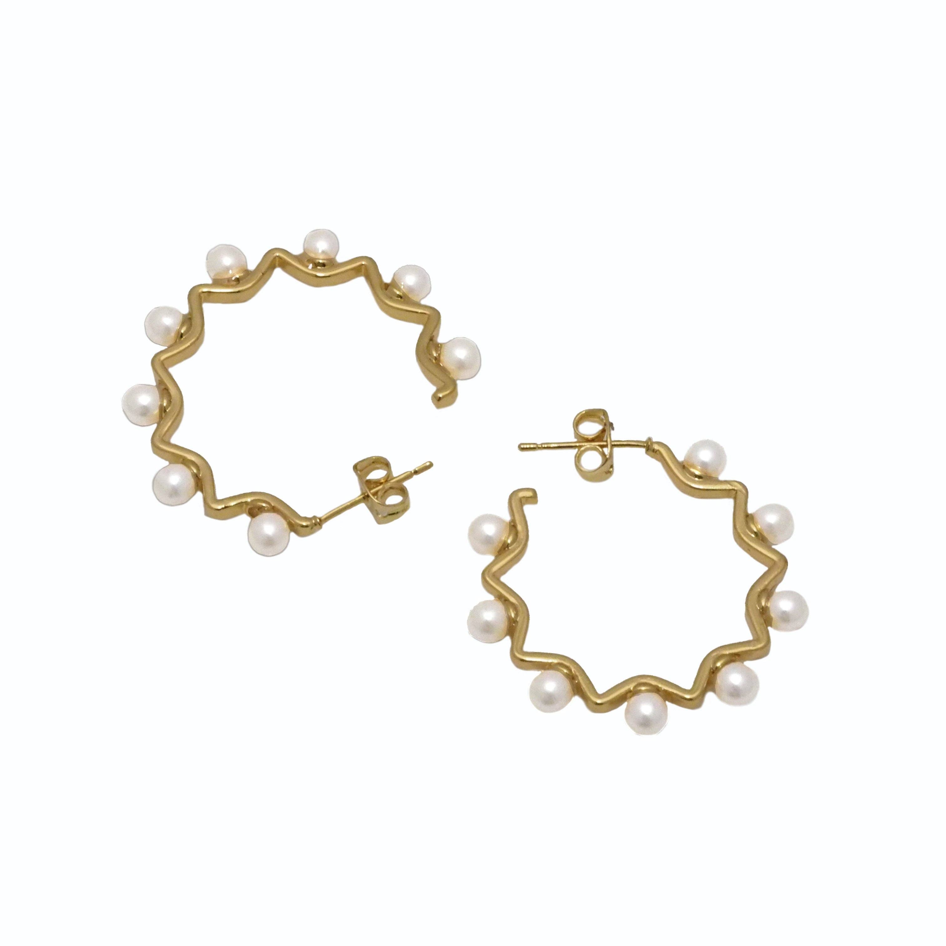 CZ Pearl Hoop Stud Earrings, Sku#LD382