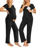 Ekouaer - Nursing Pajama Set | Maternity Sleepwear Set | Delivery Loungewear Pregnancy Pajamas | Nursing Pjs | Black | L - # NURSGA11410104