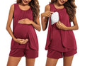 Ekouaer - Women's Maternity Nursing Pajamas Set | Sleeveless Breastfeeding Shirts | Pregnancy Shorts Nursing PJS | Wine Red | M - # NURSGA11410107